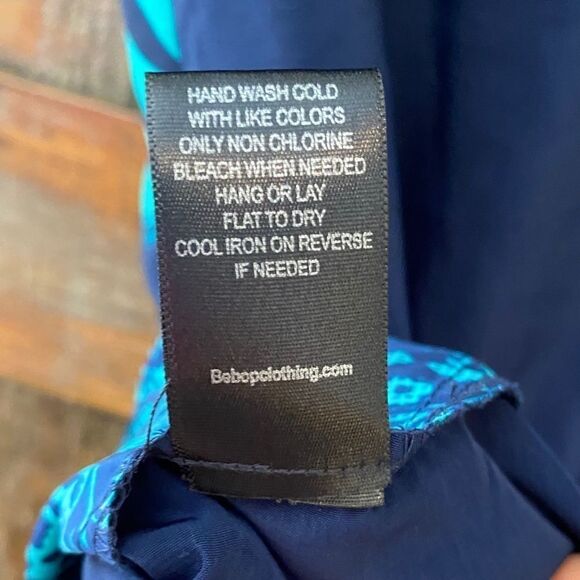 BeBop S Blue Turquoise Tropical Tahitian Palm Leaves Summer Shift Dress - Picture 10 of 11